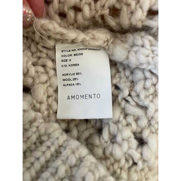 AMOMENTO Crochet Sleeveless Knit Sweater in Oatmeal Cream Size Small - Picture 6 of 9